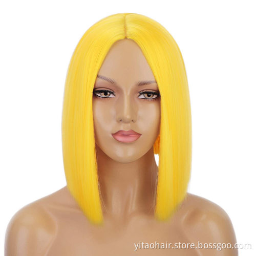 Wholesale Cheap Anime Party Pink Yellow Purple Black Blue Silver BOB Short Straight Synthetic Cosplay Wig